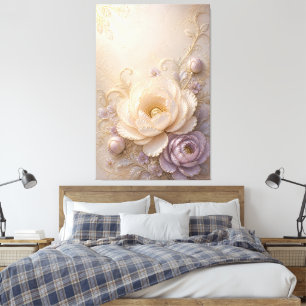 Elegante cremefarbene Lavendel geprägte Blumenkuns Leinwanddruck