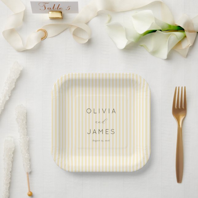 Elegante cremefarbene Streifen Pappteller (Hochzeit)