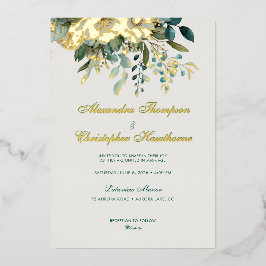 Elegante cremefarbene tealblaue florale goldene Wa Folieneinladung