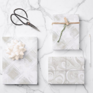 Elegante Cremeweiße Streifen Hochzeit Geschenkpapier Set