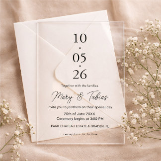 Elegante Cremige Weiße Minimalistische Hochzeit Acryleinladungen