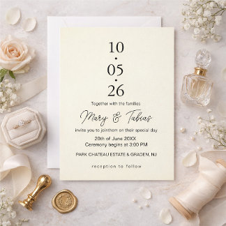 Elegante Cremige Weiße Minimalistische Hochzeit Einladung