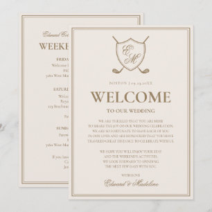 Elegante Crest Monogram Golf Hochzeits Willkommens Einladung