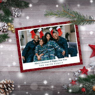 Elegante Crimson Red Christmas Gruß mit Foto Feiertagskarte