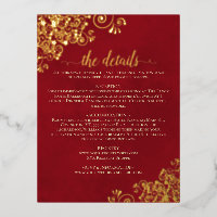 Elegante Crimson Red Gold Foil Wedding Details Car
