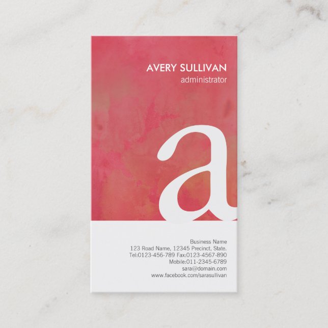 Elegante Crimson Watercolor Monogram Business Card Visitenkarte (Vorderseite)