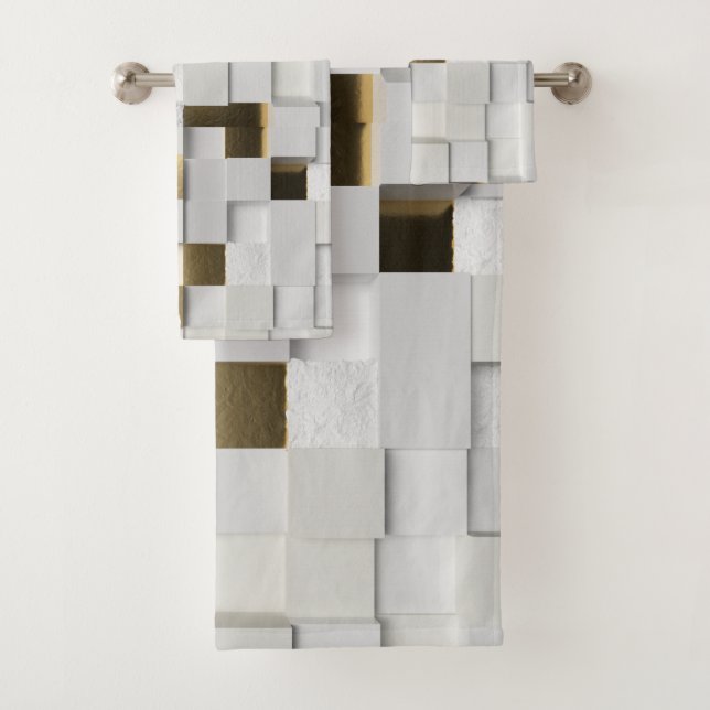 Elegante Cube wall 3D Art-White und Gold Badhandtuch Set (Insitu)