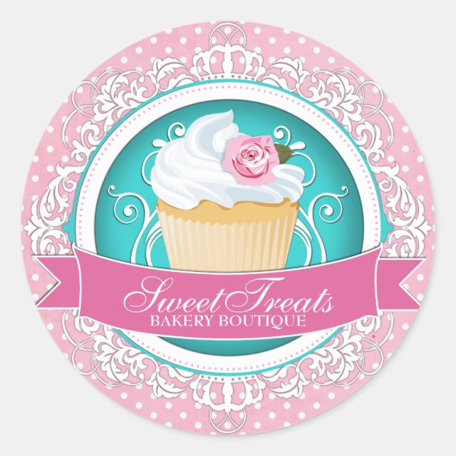 Elegante Cupcake Bakery Box Stickers (Vorderseite)