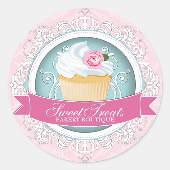 Elegante Cupcake Bakery Box Stickers (Vorderseite)