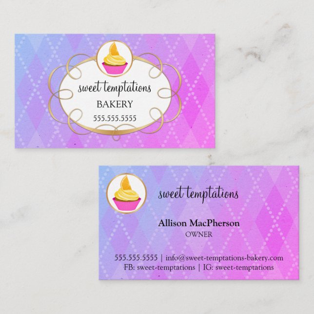 Elegante Cupcake Bakery Business Card Visitenkarte (Vorne/Hinten)