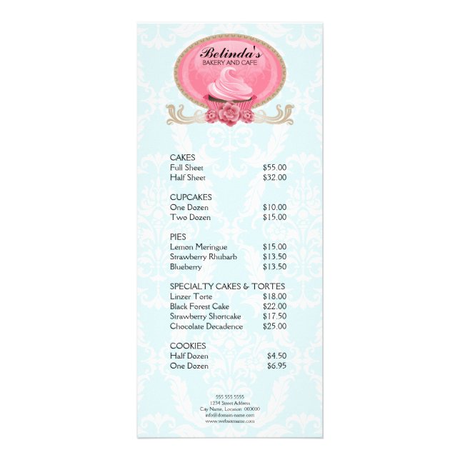 Elegante Cupcake Bakery Rack Card Werbekarte (Vorne)