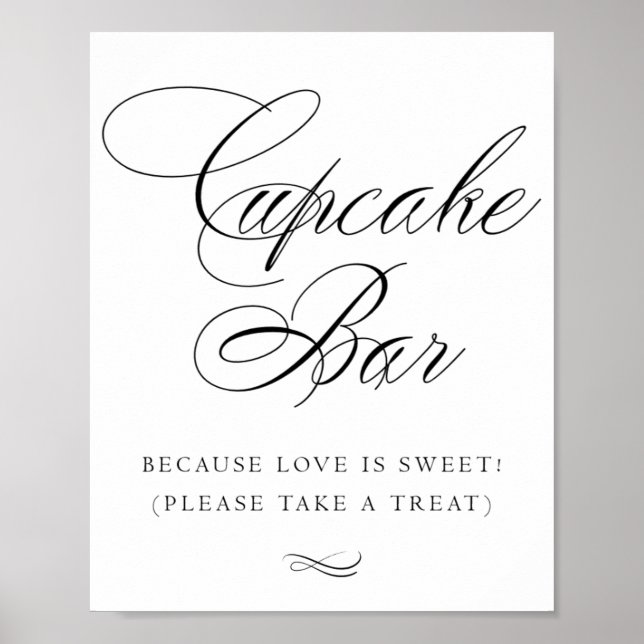 Elegante Cupcake Bar Black Calligraphy | Chic Tabl Poster (Vorne)
