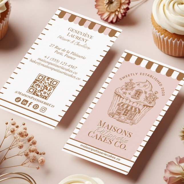 Elegante Cupcake Konditorei Torten Geschäft Home B Visitenkarte (French Bakery Hand Drawn Cupcake Pastry Cake Shop Business Card)