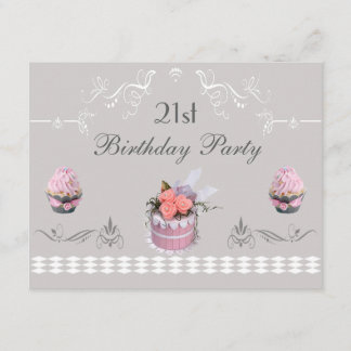 Elegante Cupcakes Pink & Gray 21. Geburtstag Einladung