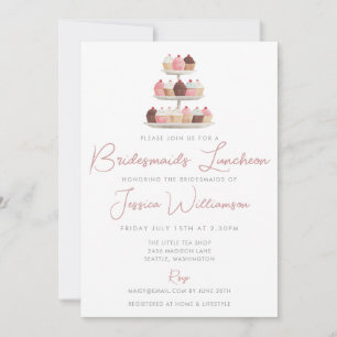 Elegante Cupcakes-Wasserfarbe Brautjungfern-Lunch Einladung