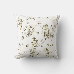 Elegante Cupid Engel Beige Weiß Blumen Toile Kissen