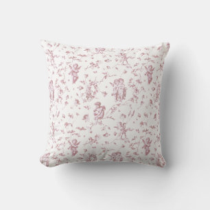 Elegante Cupid Engel Rosa Weiße Florale Toile Kissen
