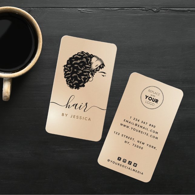 Elegante Curly Afro Friseur Schönheitssalon Visitenkarte (Von Creator hochgeladen)