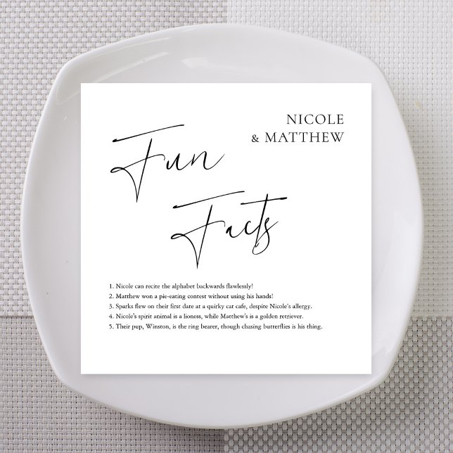 Elegante Cursive Fun Fakten Personalisierte Hochze Serviette (Bold Diagonal Cursive Fun Facts Personalized Wedding Napkins)