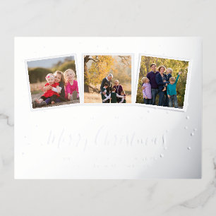 Elegante Custom 3 Foto Collage Frohe Weihnachten Folien Feiertagspostkarte