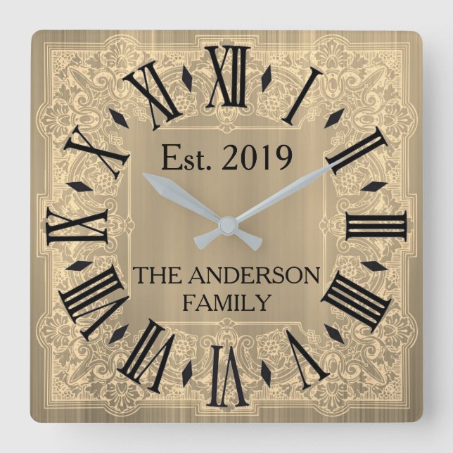 Elegante Custom Aquamarin Blue Viktorianisch Lace Quadratische Wanduhr (Vorderseite)