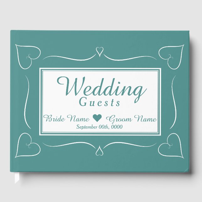 Elegante Custom Aquamarin Wedding Heart Gästebuch (Vorderseite)