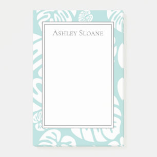 Elegante Custom Baby Blue White Tropical Blätter Post-it Klebezettel
