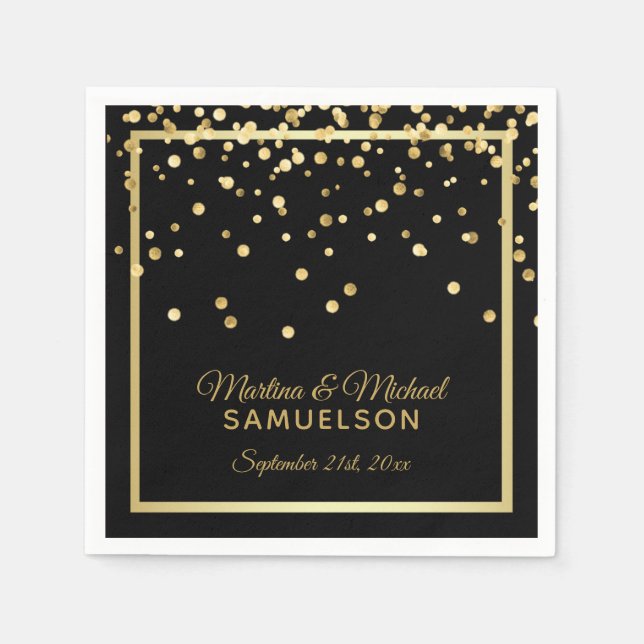 Elegante Custom Black Gold Confetti Wedding Serviette (Vorderseite)