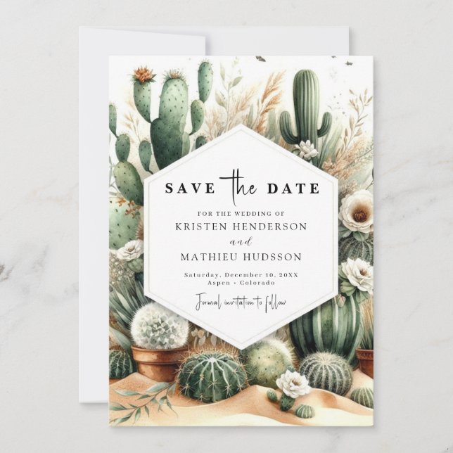 Elegante Custom Cactus Wedding Save The Date (Vorderseite)