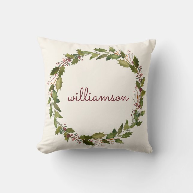 Elegante Custom Christmas Wreath Vintages Skript Kissen (Vorderseite)
