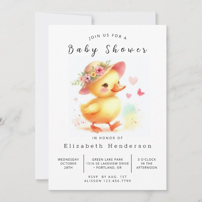 Elegante Custom Duck Baby Shower Einladung (Vorderseite)