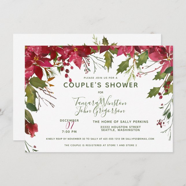 Elegante Custom Floral Christmas Couples Dusche Einladung (Vorne/Hinten)