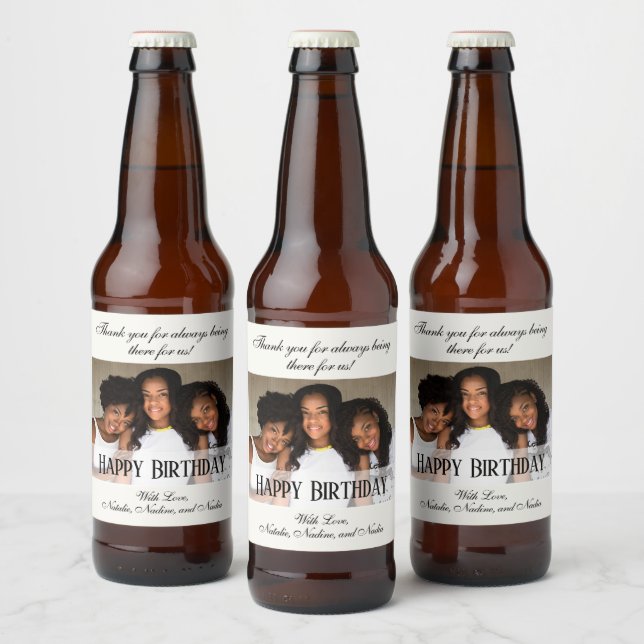Elegante Custom Foto Happy Birthday Beer Labels Bierflaschenetikett (Flaschen)