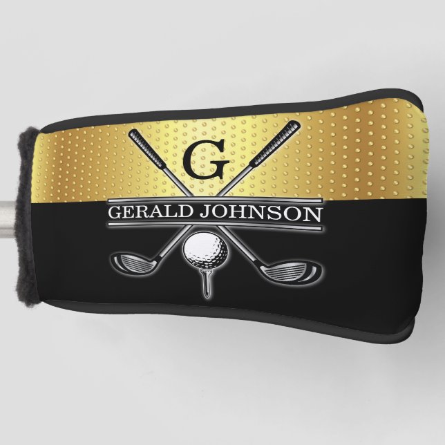 Elegante Custom Gold-Black Monogram Golf Head Cove Headcover (Vorderseite)