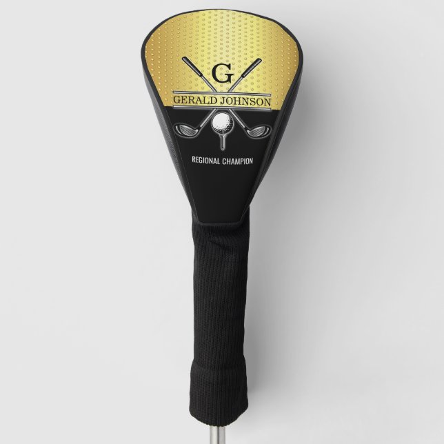 Elegante Custom Gold-Black Monogram Golf Head Cove Headcover (Vorderseite)