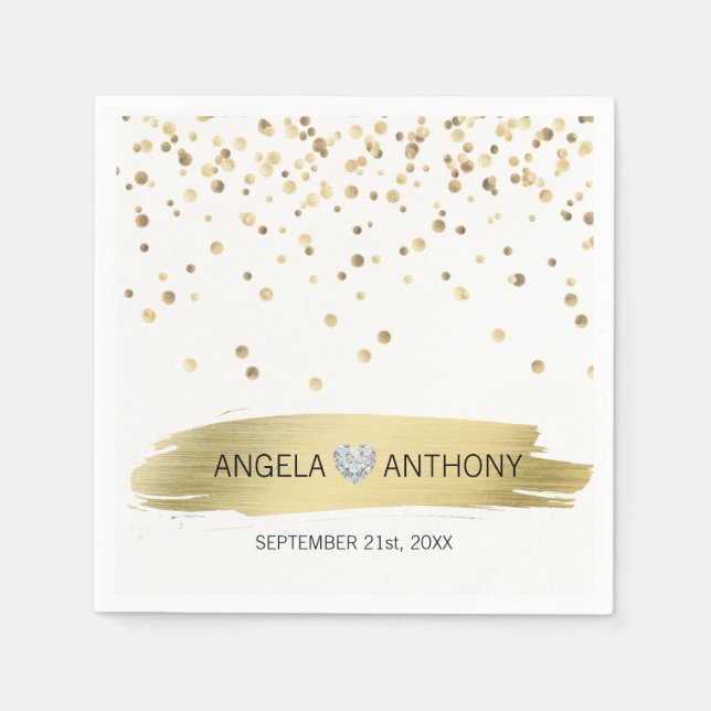 Elegante Custom Heart White Gold Confetti Wedding Serviette (Vorderseite)