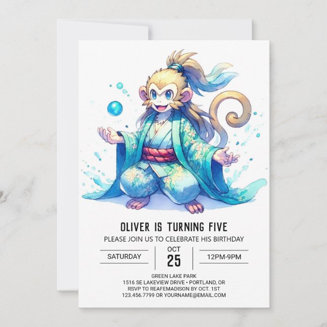Elegante Custom Monkey Birthday Einladung (Vorderseite)