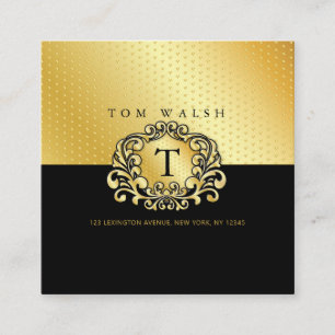 Elegante Custom Monogram Gold Black Business Card Quadratische Visitenkarte