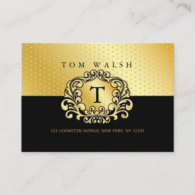Elegante Custom Monogram Gold Black Business Card Visitenkarte (Vorderseite)