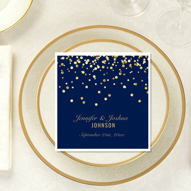 Elegante Custom NAVY BLUE Gold Confetti Wedding Serviette (Von Creator hochgeladen)