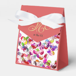 Elegante Custom Peach Monogram Gold Yin Yang Geschenkschachtel