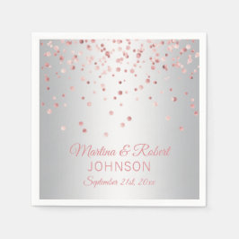 Elegante Custom Rose Gold Confetti & Gray Wedding Serviette