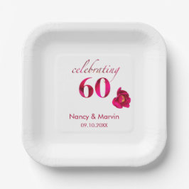 Elegante Custom Rote Rose Floral 60 Jahre Jubiläum Pappteller