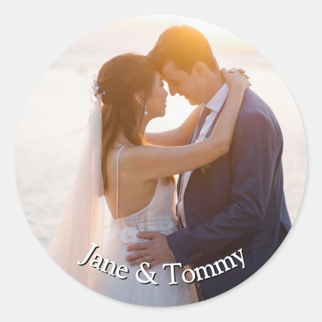 Elegante Custom Round Wedding Einladung Runder Aufkleber (Vorderseite)