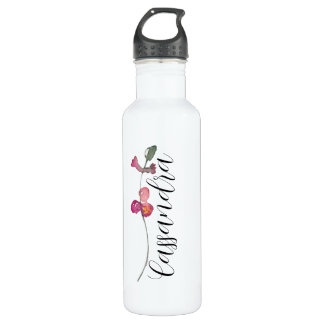 Elegante Custom Script Hübsch Feminine Floral Edelstahlflasche