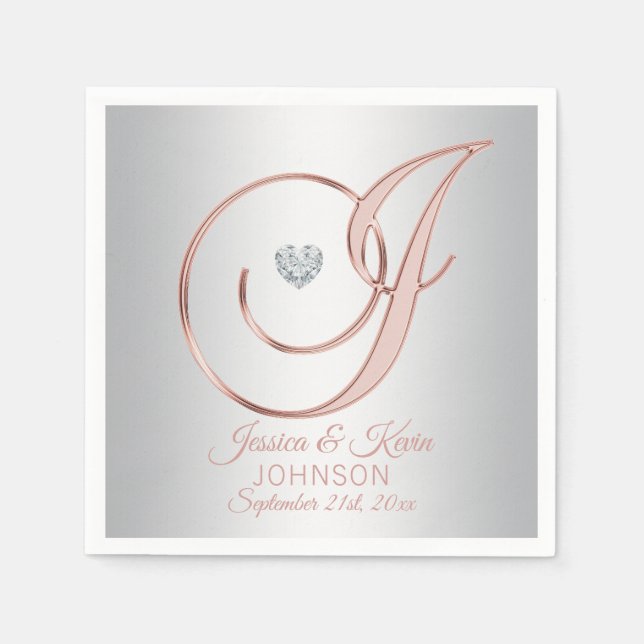 Elegante Custom Silver Gray Rose Gold Wedding Napk Serviette (Vorderseite)