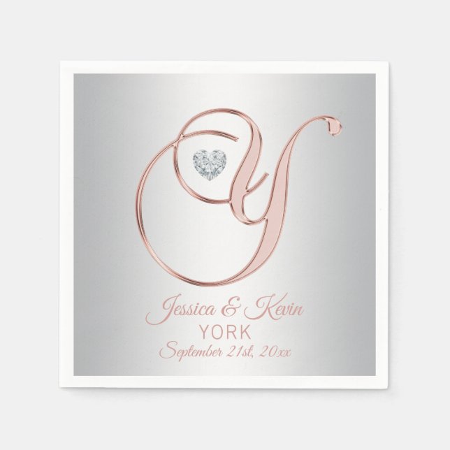 Elegante Custom Silver Gray Rose Gold Wedding | 'Y Serviette (Vorderseite)