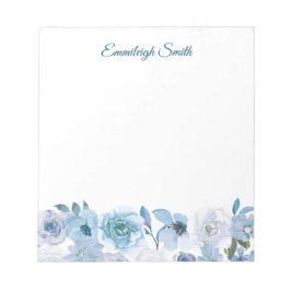 Elegante Custom Sky Blue White Watercolor Floral Notizblock