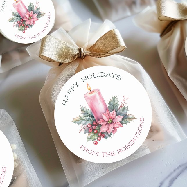 Elegante CUSTOM Weihnachtskerze im Wasser Runder Aufkleber (Elegant CUSTOM Watercolor Christmas Candle Classic Round Sticker
)