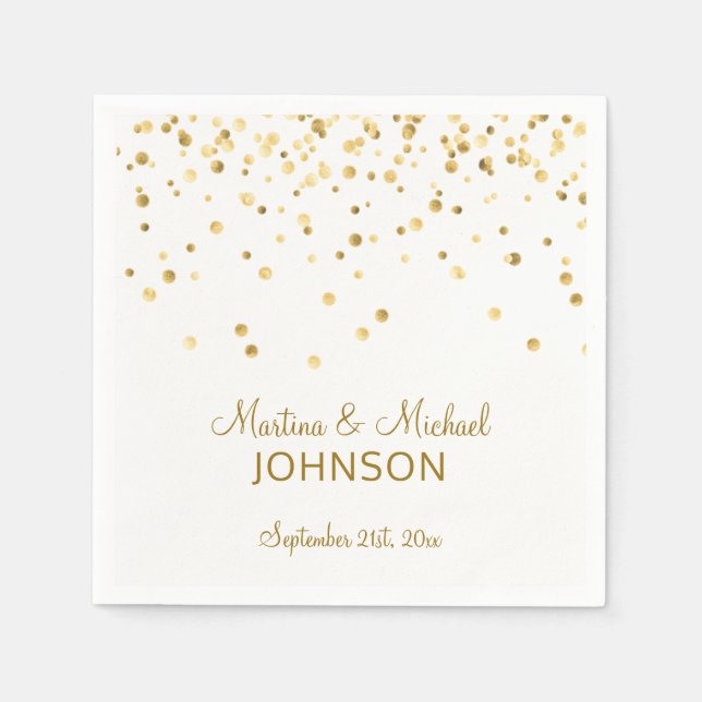 Elegante Custom White Gold Confetti Wedding Serviette (Vorderseite)